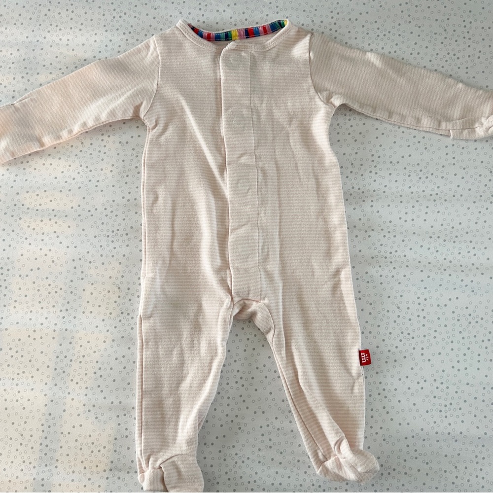magnetic Me Cozy pink and white stripe footies